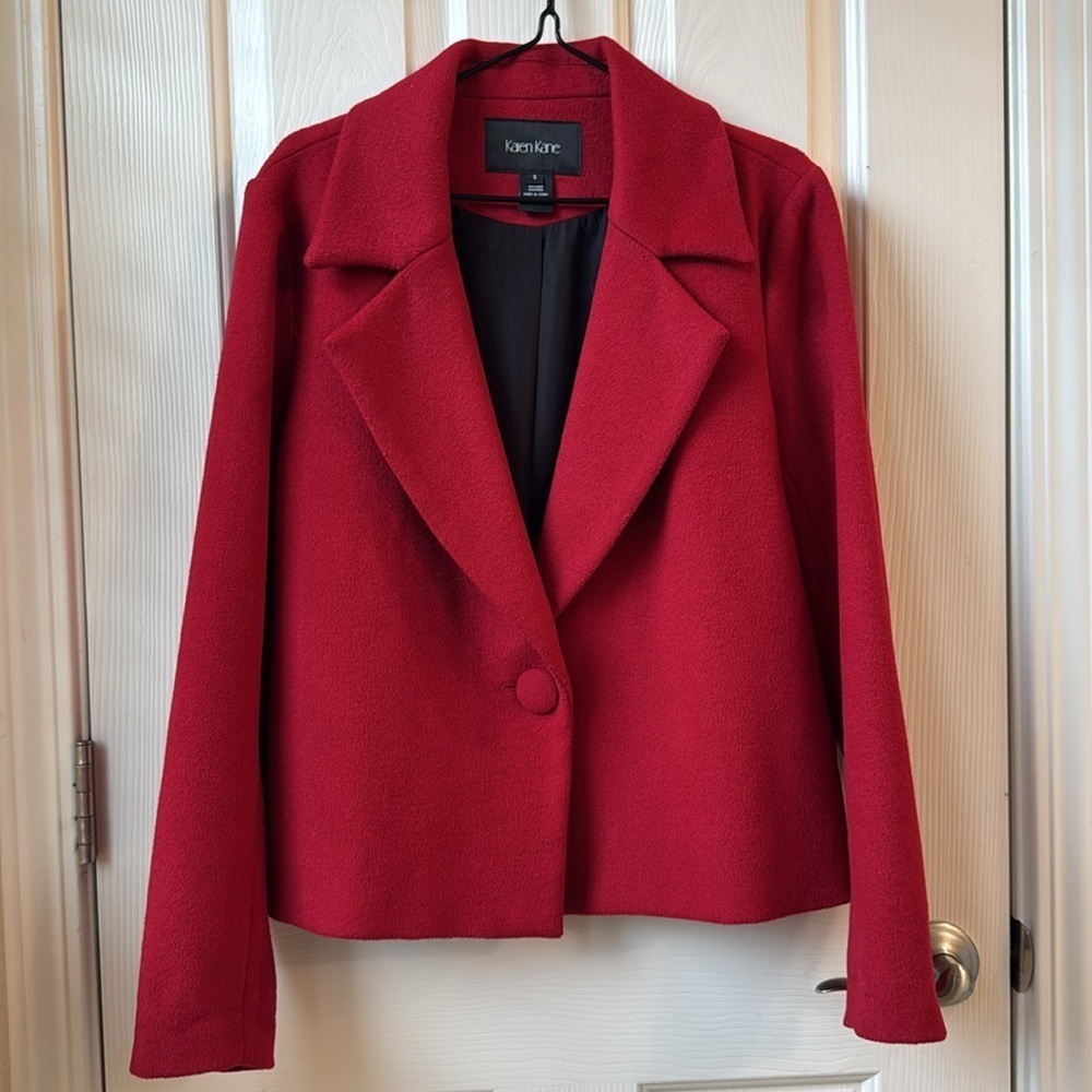 Karen Kane One button Blazer Red Ahead Wool career Coat Jacket Small